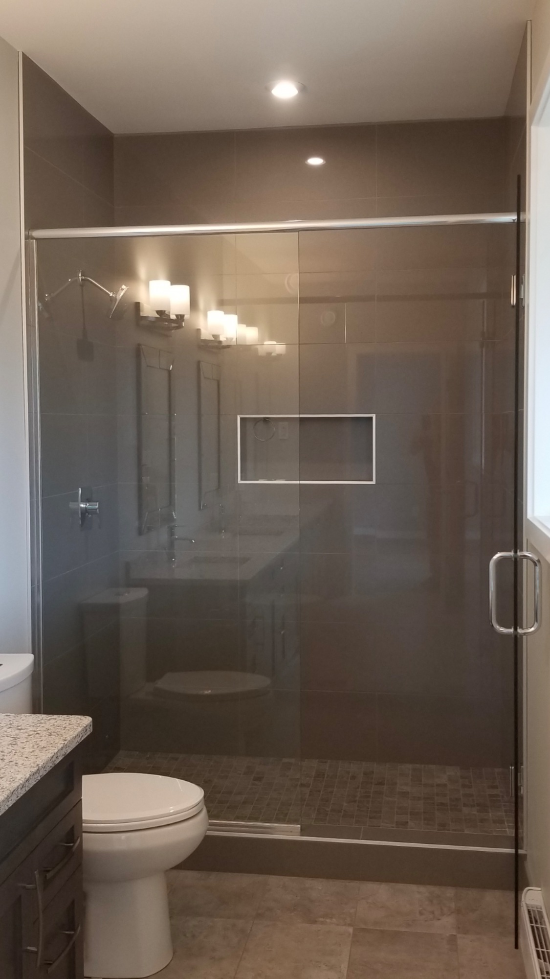 Dark Large Format Tile – Glass Enclosure
