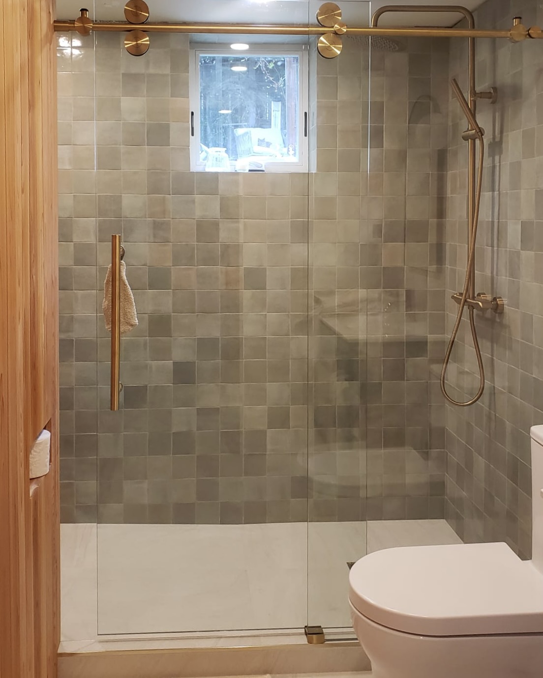 Zellige Tile Shower – Brass Hardware