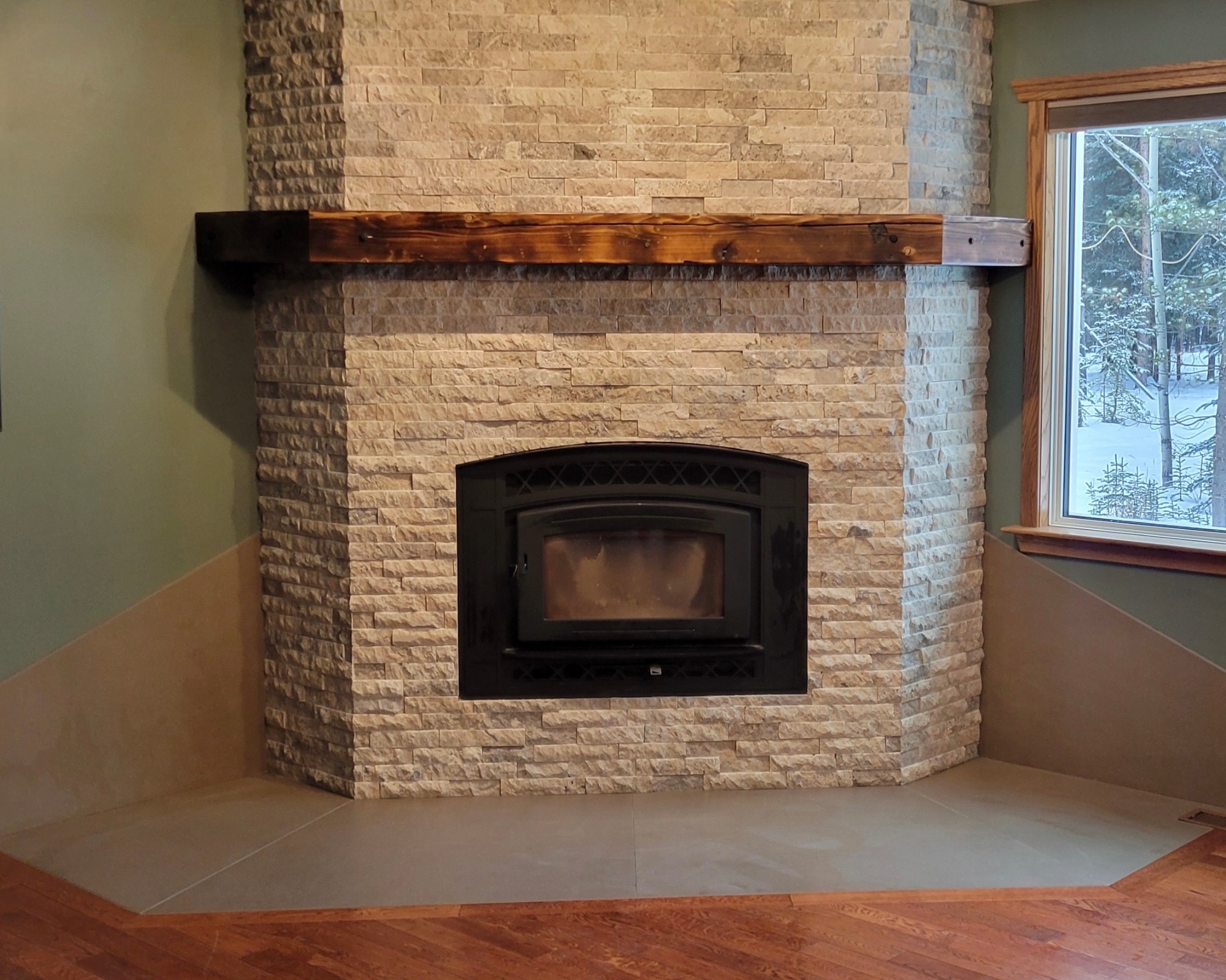 Stacked Stone Fireplace – Woodstove Insert